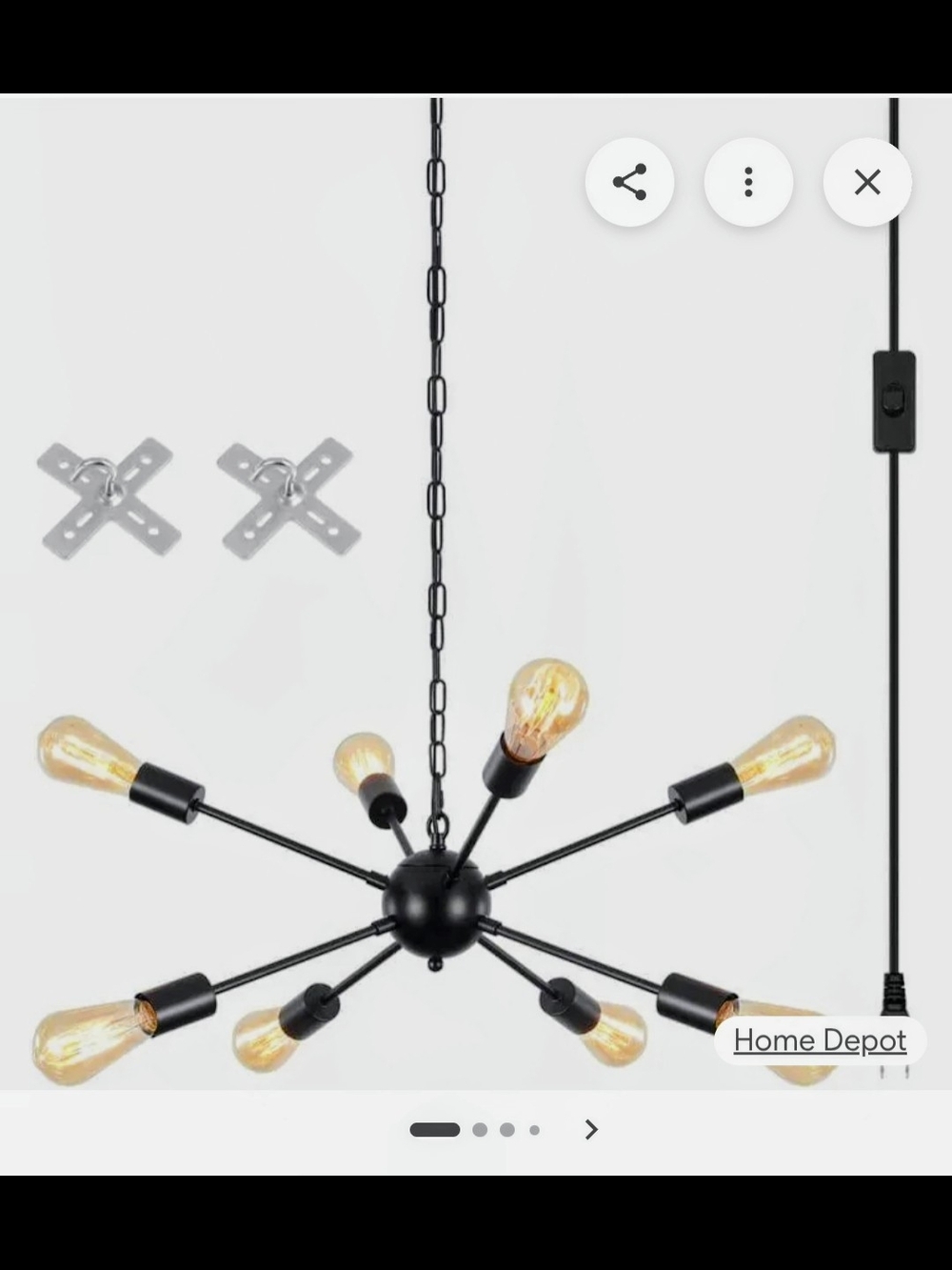 Modern Sputnik Chandelier Light Fixture - Black with Warm Bulbs